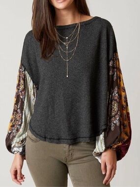 Free People We The Free Blossom Printed Patchwork Paisley Balloon-Sleeve Thermal